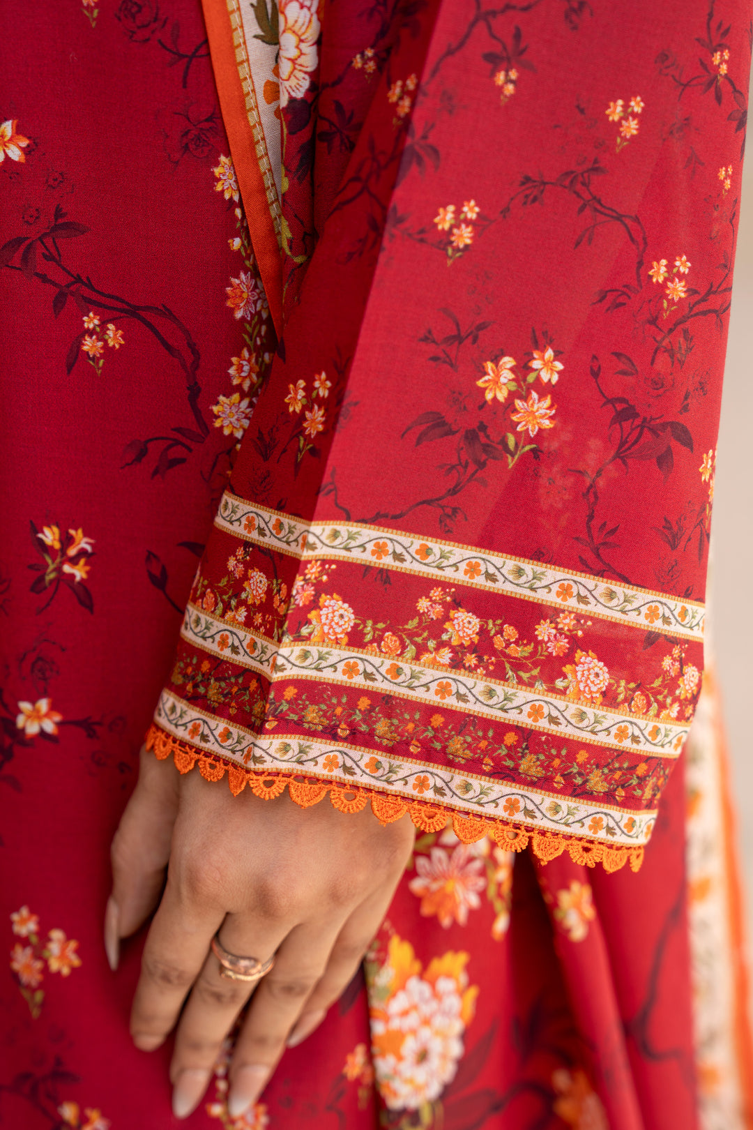 3 Piece Unstitched Red Lawn - SU25V19-S7 - JACQUARD CLOTHING