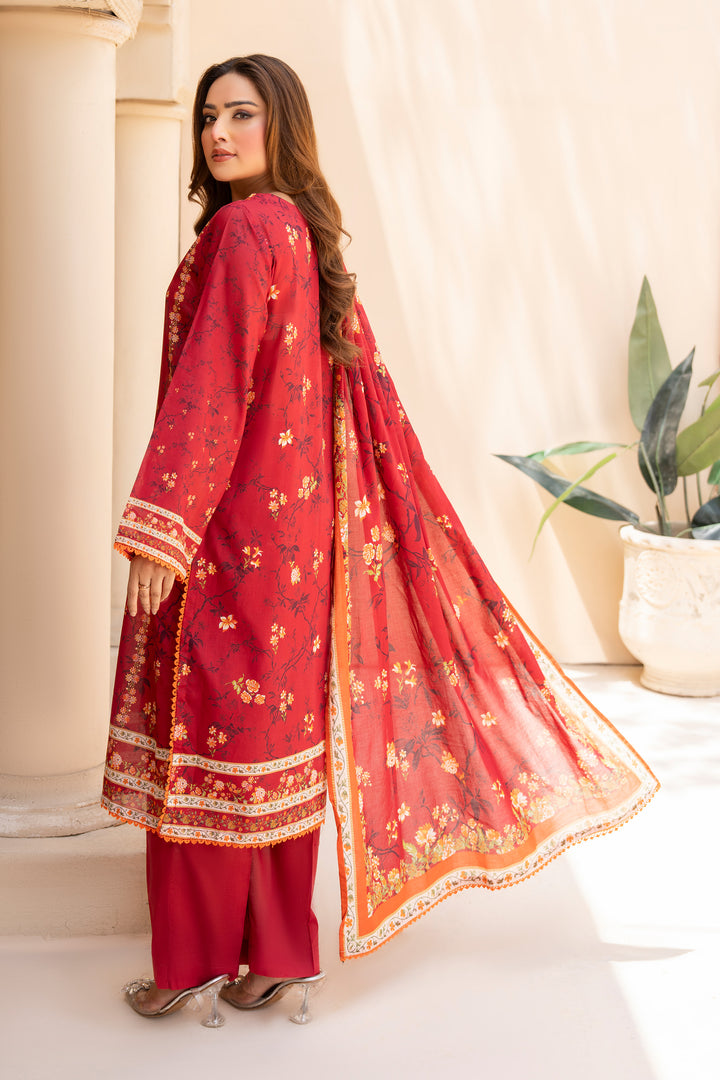 3 Piece Unstitched Red Lawn - SU25V19-S7 - JACQUARD CLOTHING