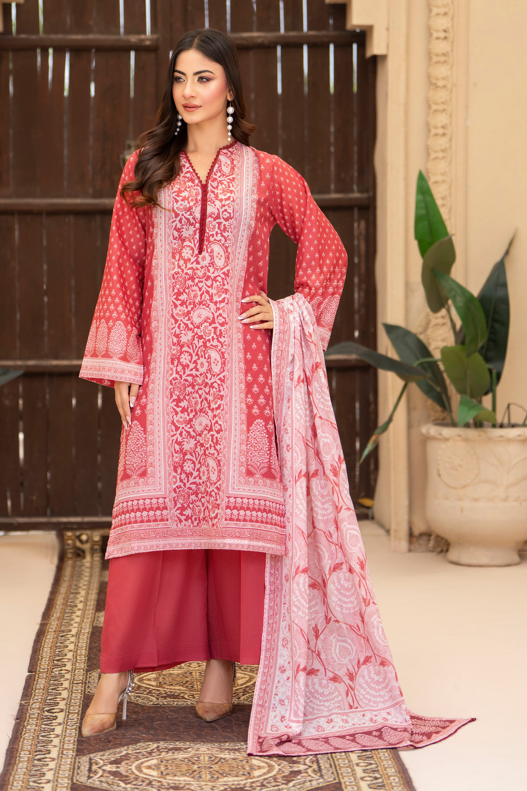 3 Piece Unstitched Red Lawn - SU25V20-S9 - JACQUARD CLOTHING