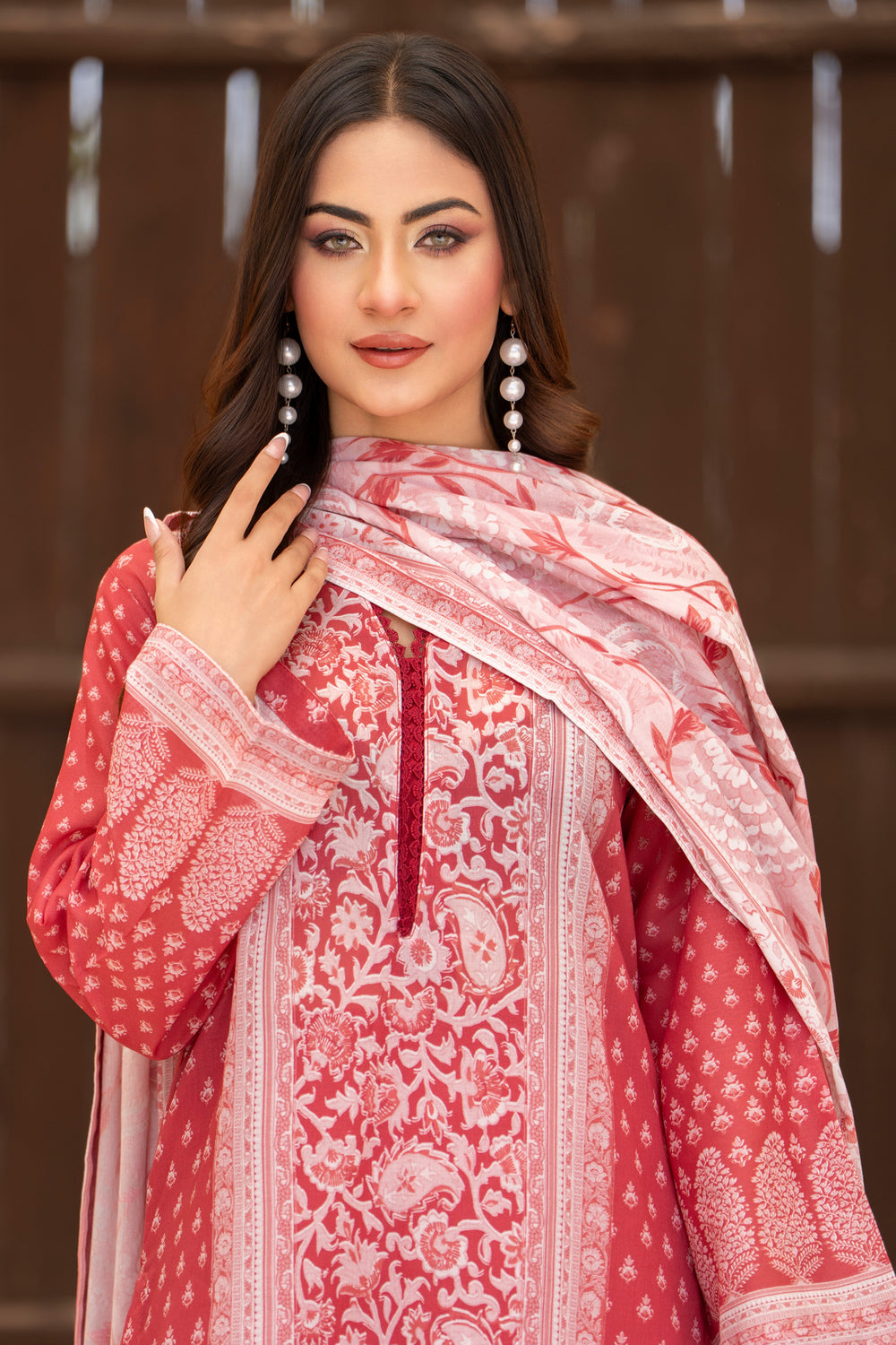 3 Piece Unstitched Red Lawn - SU25V20-S9 - JACQUARD CLOTHING