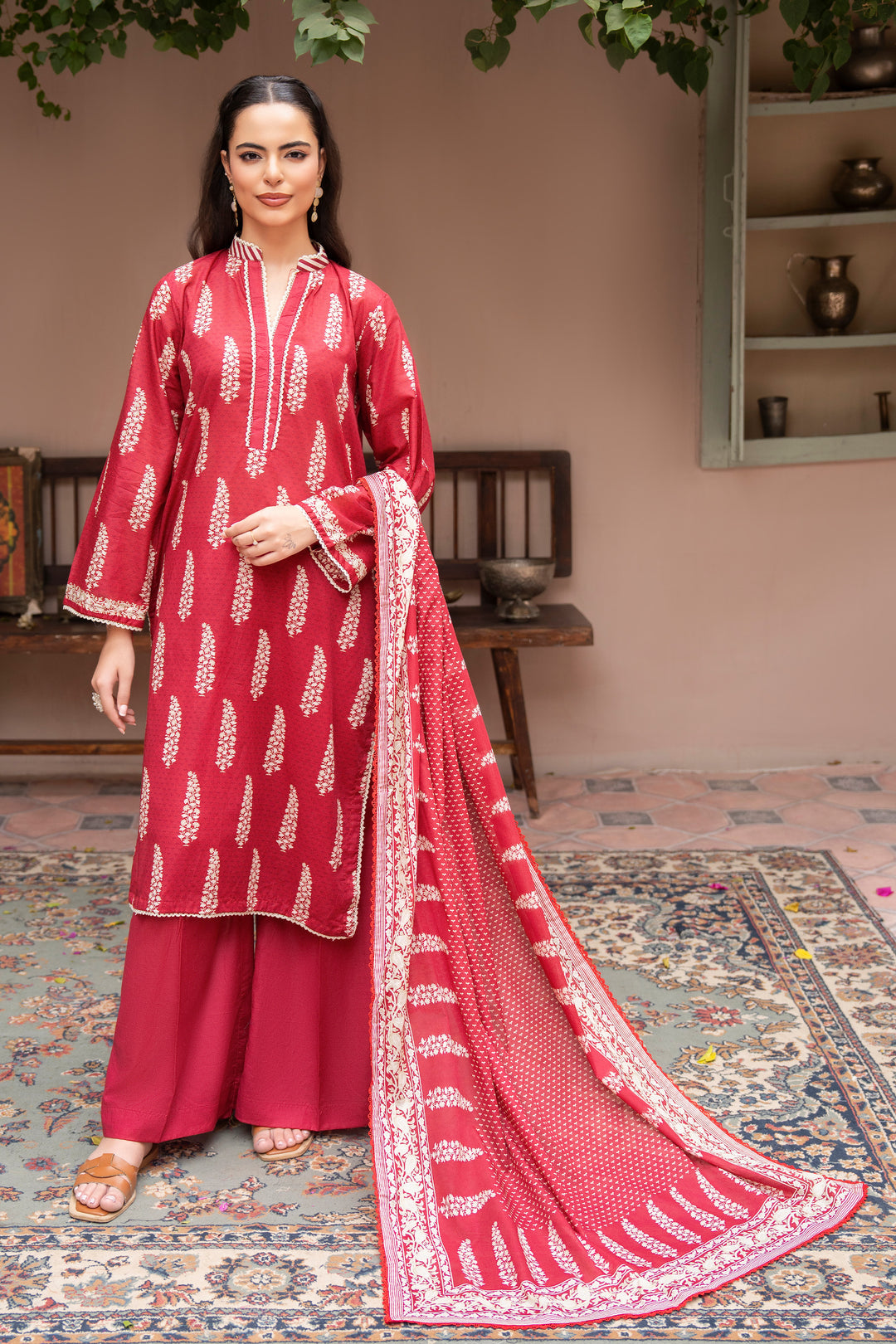 3 Piece Unstitched Red Lawn - SU25V26-S3 - JACQUARD CLOTHING