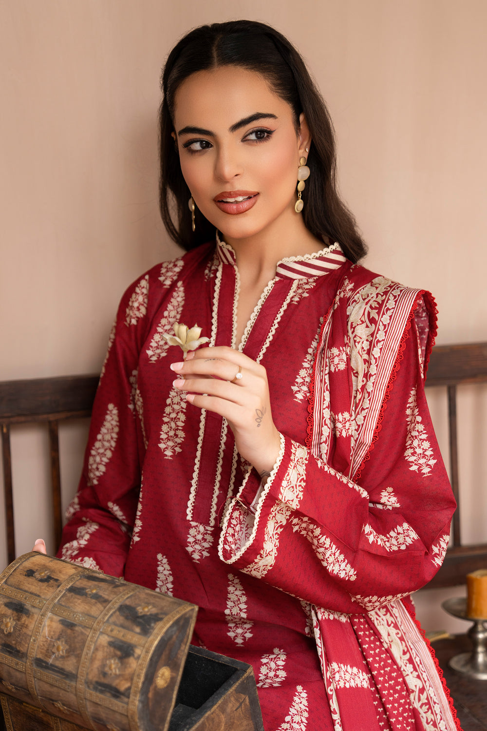 3 Piece Unstitched Red Lawn - SU25V26-S3 - JACQUARD CLOTHING