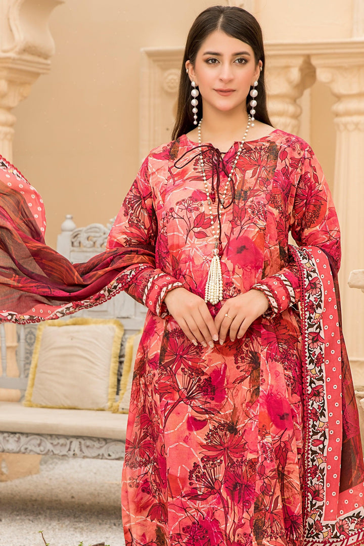 3 Piece Unstitched Red Lawn - Jacquard Clothing