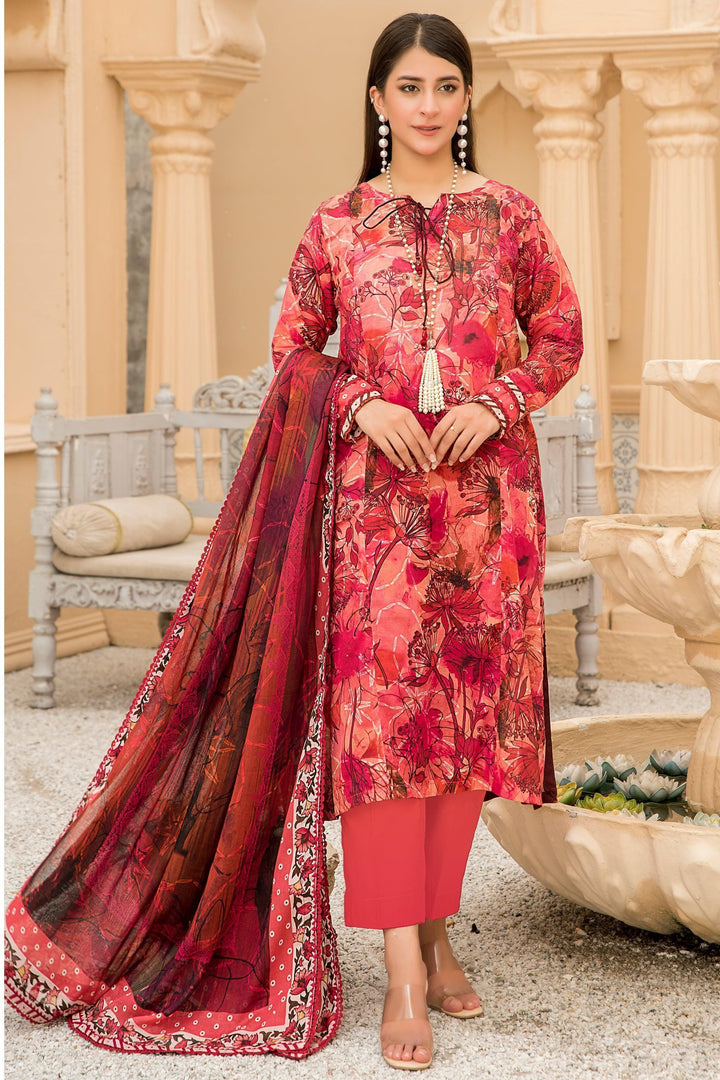 3 Piece Unstitched Red Lawn - Jacquard Clothing
