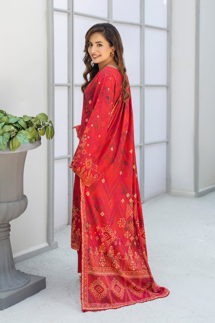 3 Piece Unstitched Red Printed Linen - W25CF1V2-S9 - Jacquard Clothing