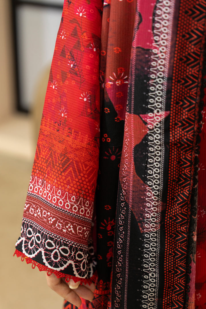 3 Piece Unstitched Red Printed Linen - W25CF1V1-S9 - JACQUARD CLOTHING
