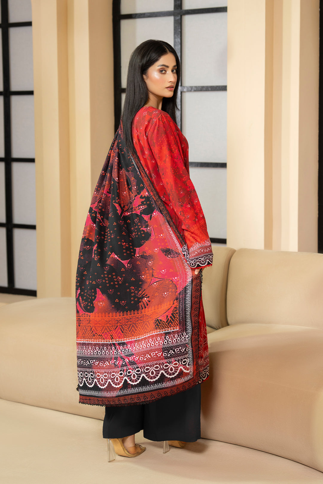 3 Piece Unstitched Red Printed Linen - W25CF1V1-S9 - JACQUARD CLOTHING