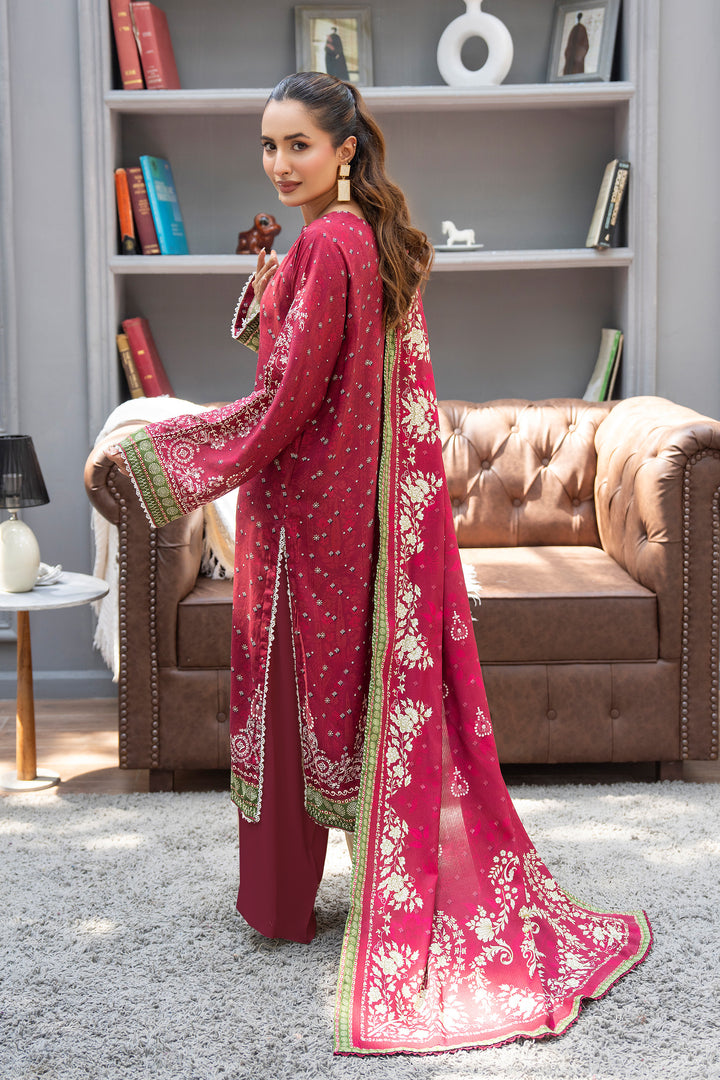 3 Piece Unstitched Rich Maroon Premium Linen