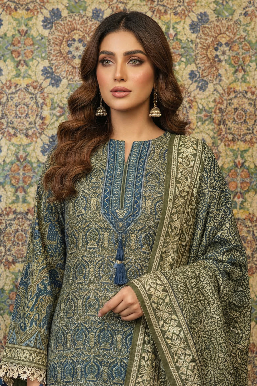 3 Piece Unstitched Rifle Green Premium Printed Lawn