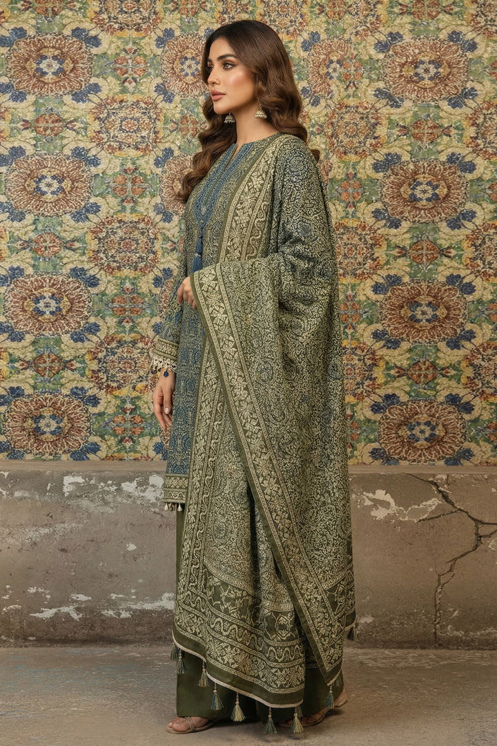 3 Piece Unstitched Rifle Green Premium Printed Lawn