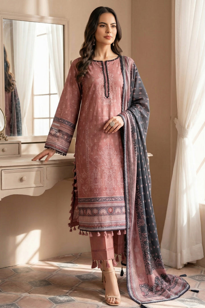 3 Piece Unstitched Rose Taupe Premium Printed Lawn Suit - Jacquard Soha Afreen Summer 2026 Collection