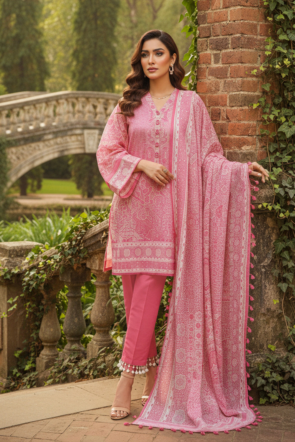 3 Piece Unstitched Rudy Pink Premium Printed Lawn Suit By Jacquard Clothing Summer 2026 Collection