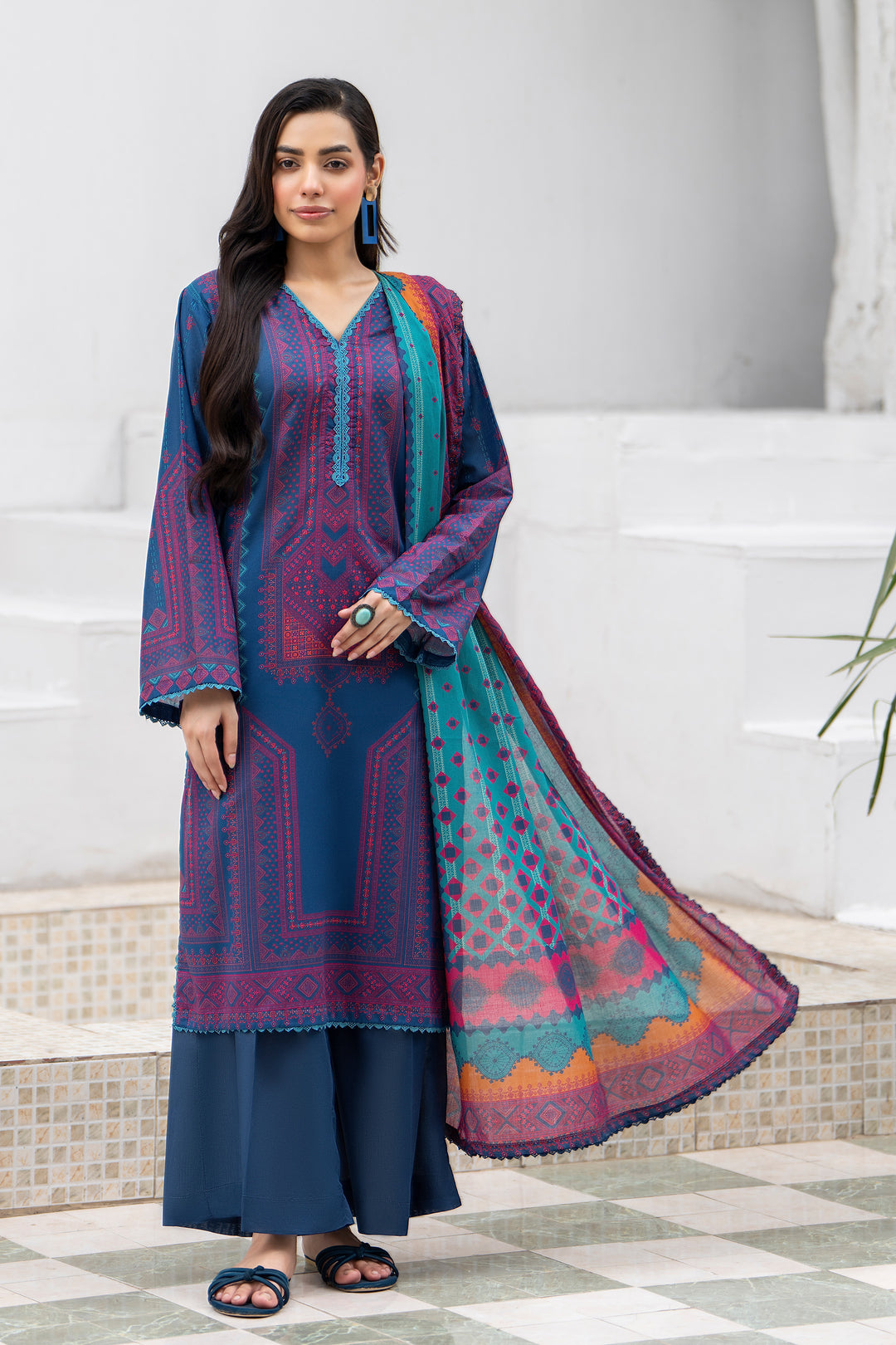 3 Piece Unstitched Rust Blue Lawn - SU25V29-S6 - JACQUARD CLOTHING