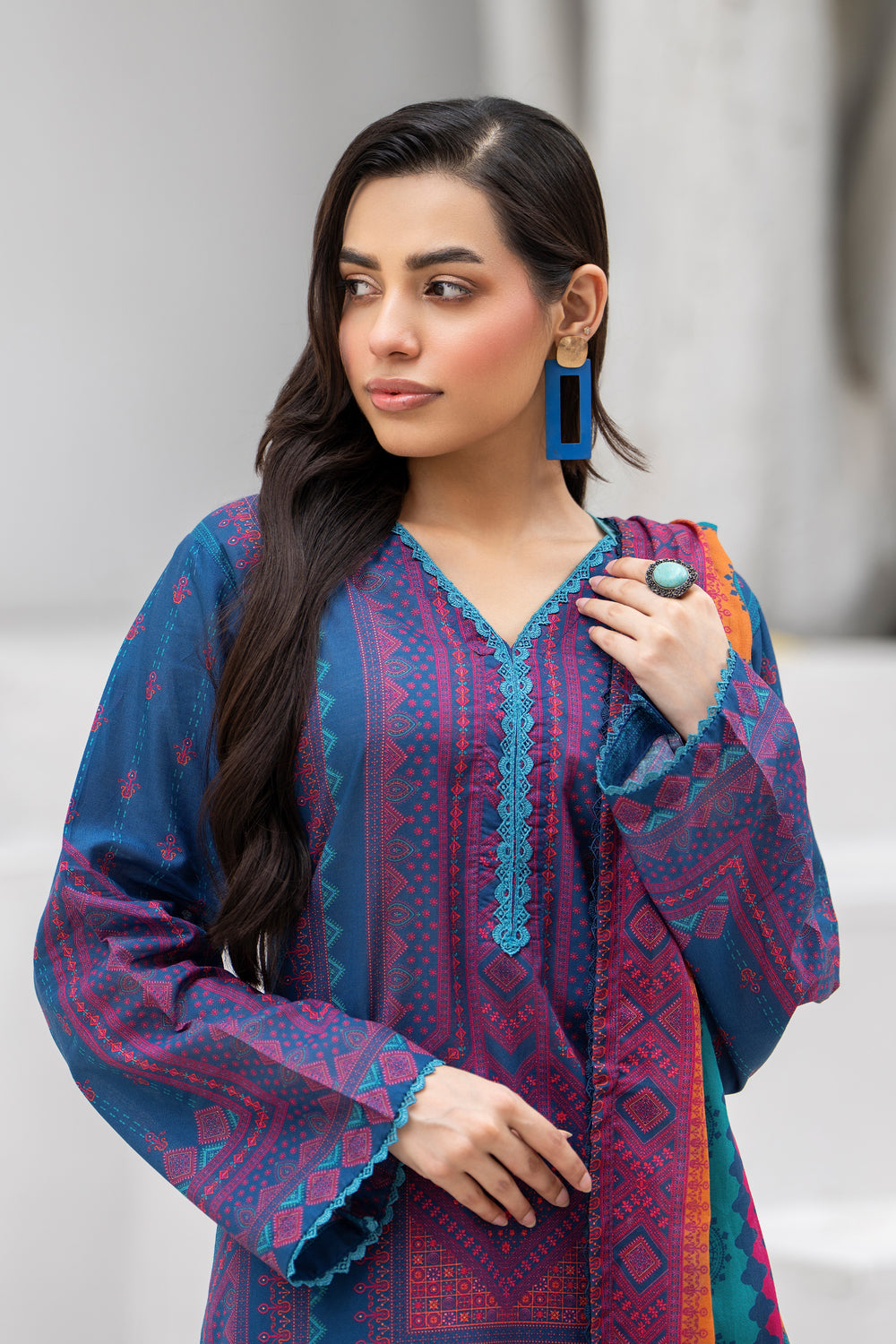 3 Piece Unstitched Rust Blue Lawn - SU25V29-S6 - JACQUARD CLOTHING