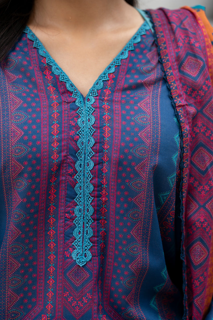 3 Piece Unstitched Rust Blue Lawn - SU25V29-S6 - JACQUARD CLOTHING