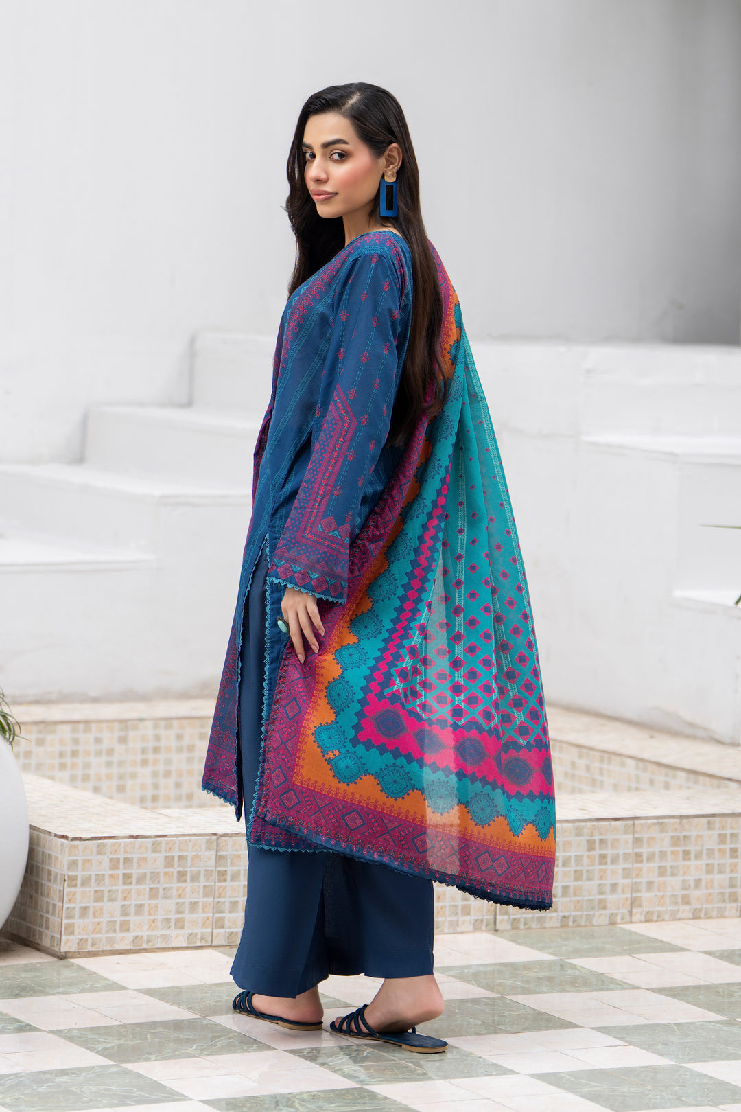 3 Piece Unstitched Rust Blue Lawn - SU25V29-S6 - JACQUARD CLOTHING