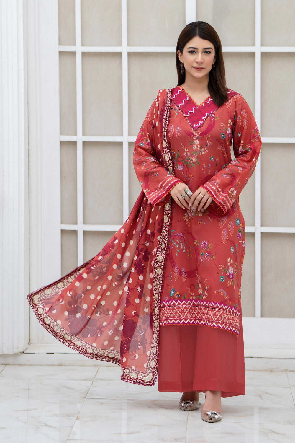 3 Piece Unstitched Rust Lawn - SU25V27-S4 - JACQUARD CLOTHING