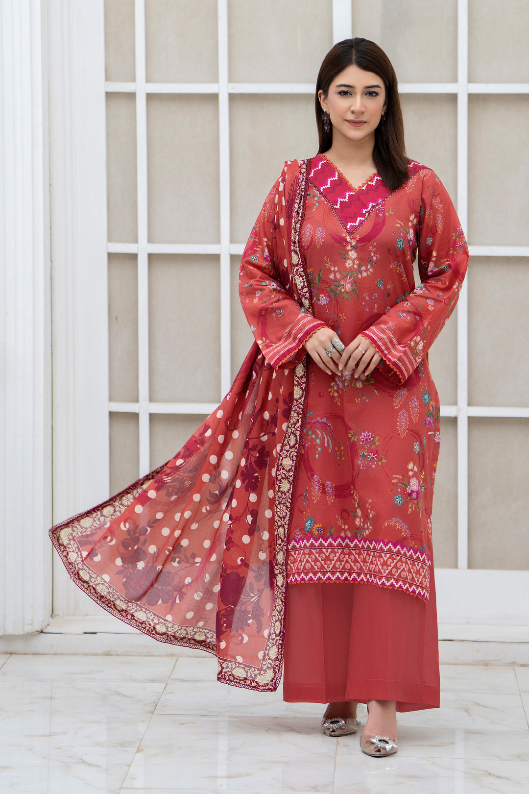 3 Piece Unstitched Rust Lawn - SU25V27-S4 - JACQUARD CLOTHING