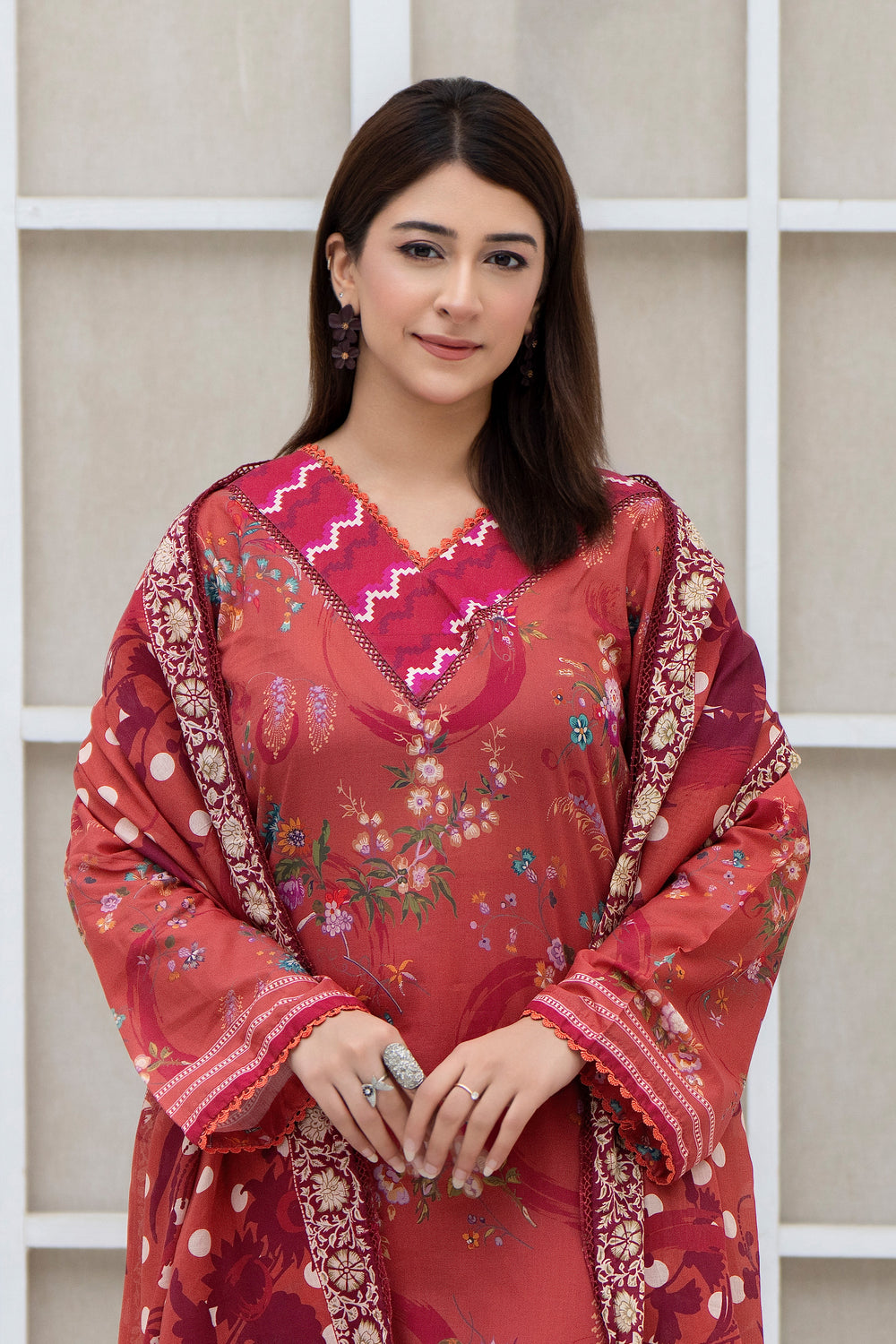 3 Piece Unstitched Rust Lawn - SU25V27-S4 - JACQUARD CLOTHING