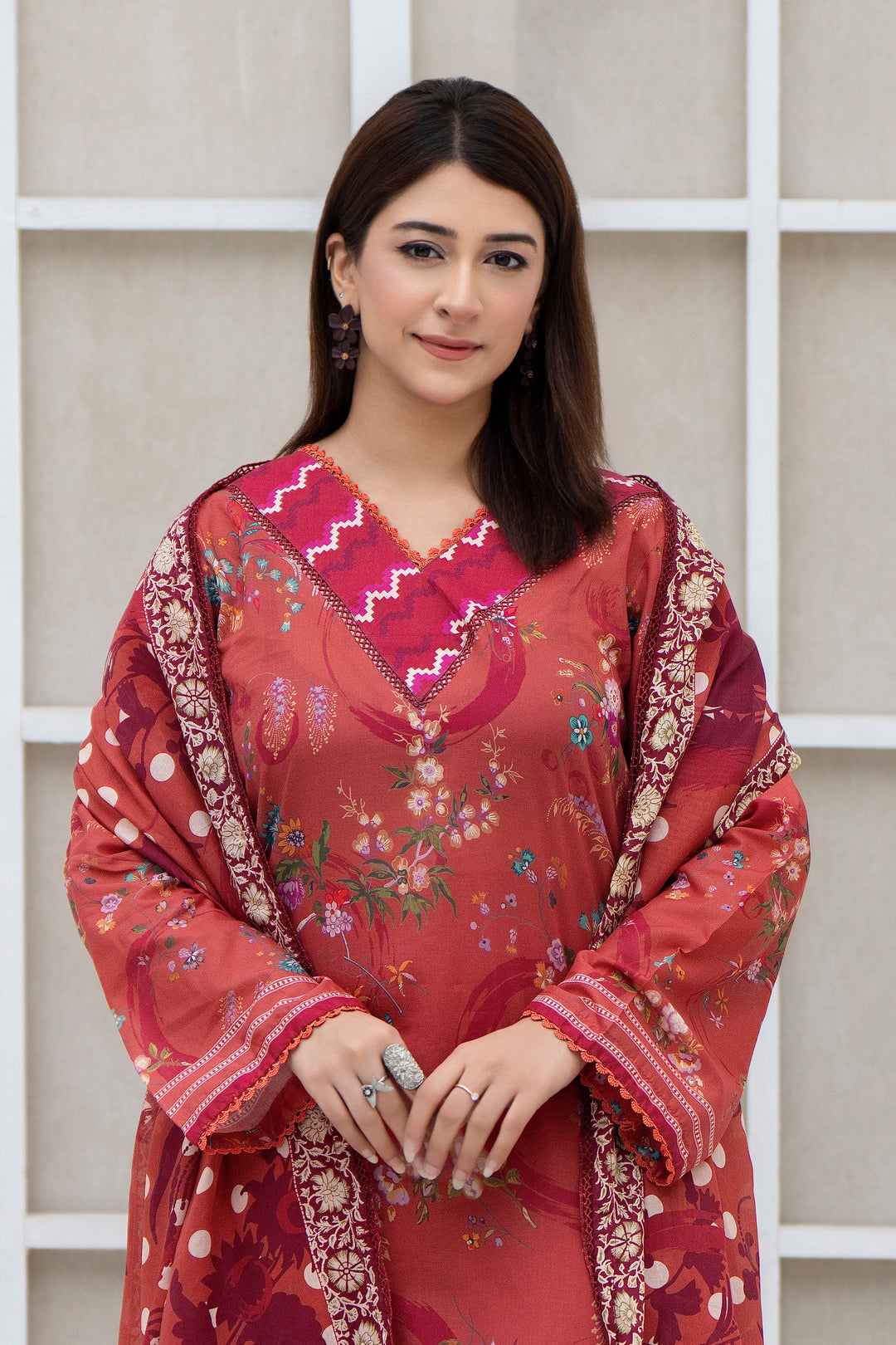 3 Piece Unstitched Rust Lawn - SU25V27-S4 - JACQUARD CLOTHING