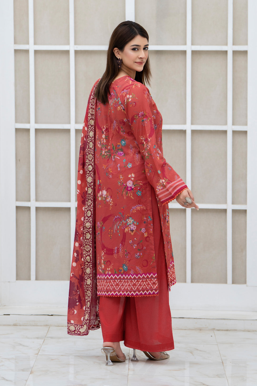 3 Piece Unstitched Rust Lawn - SU25V27-S4 - JACQUARD CLOTHING