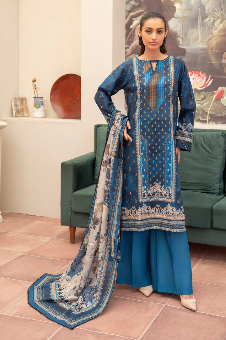 3 Piece Unstitched Sapphire Blue Premium Lawn - SU25V15-S6 - JACQUARD CLOTHING
