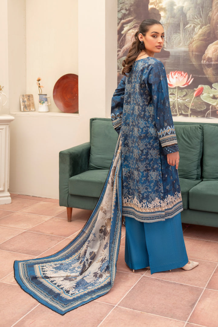 3 Piece Unstitched Sapphire Blue Premium Lawn - SU25V15-S6 - JACQUARD CLOTHING