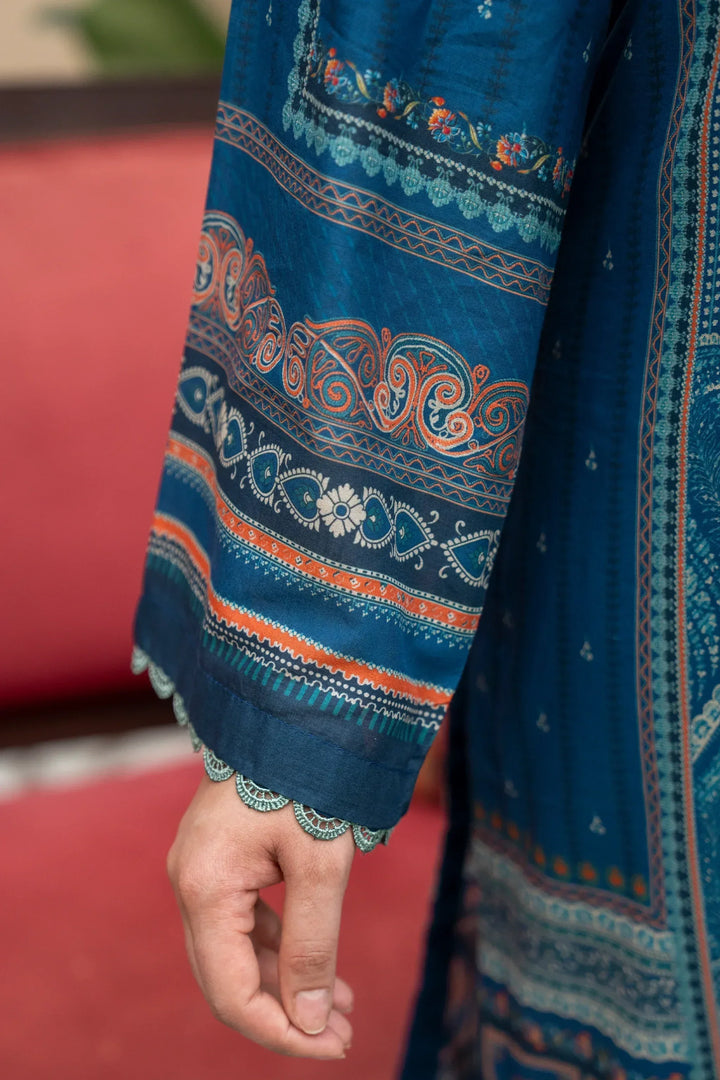 3 Piece Unstitched Sea Blue Premium Printed Lawn Suit - Jacquard Summer 2026