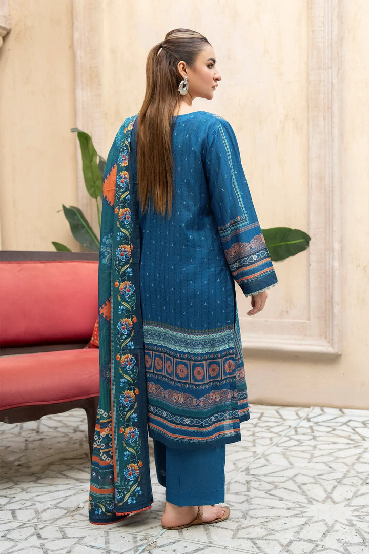 3 Piece Unstitched Sea Blue Premium Printed Lawn Suit - Jacquard Summer 2026