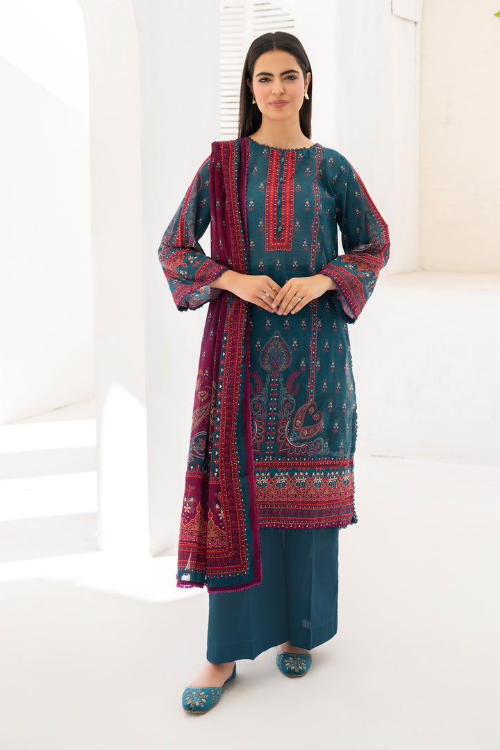3 Piece Unstitched Sea Green Lawn - SU25V8-S7 - JACQUARD CLOTHING
