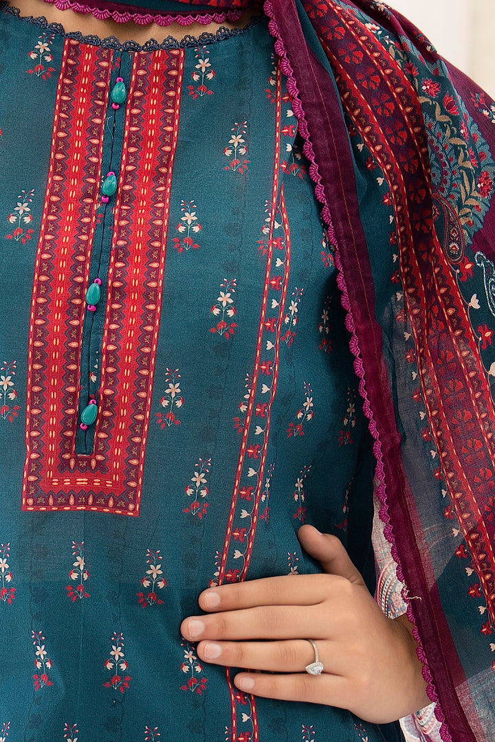 3 Piece Unstitched Sea Green Lawn - SU25V8-S7 - JACQUARD CLOTHING