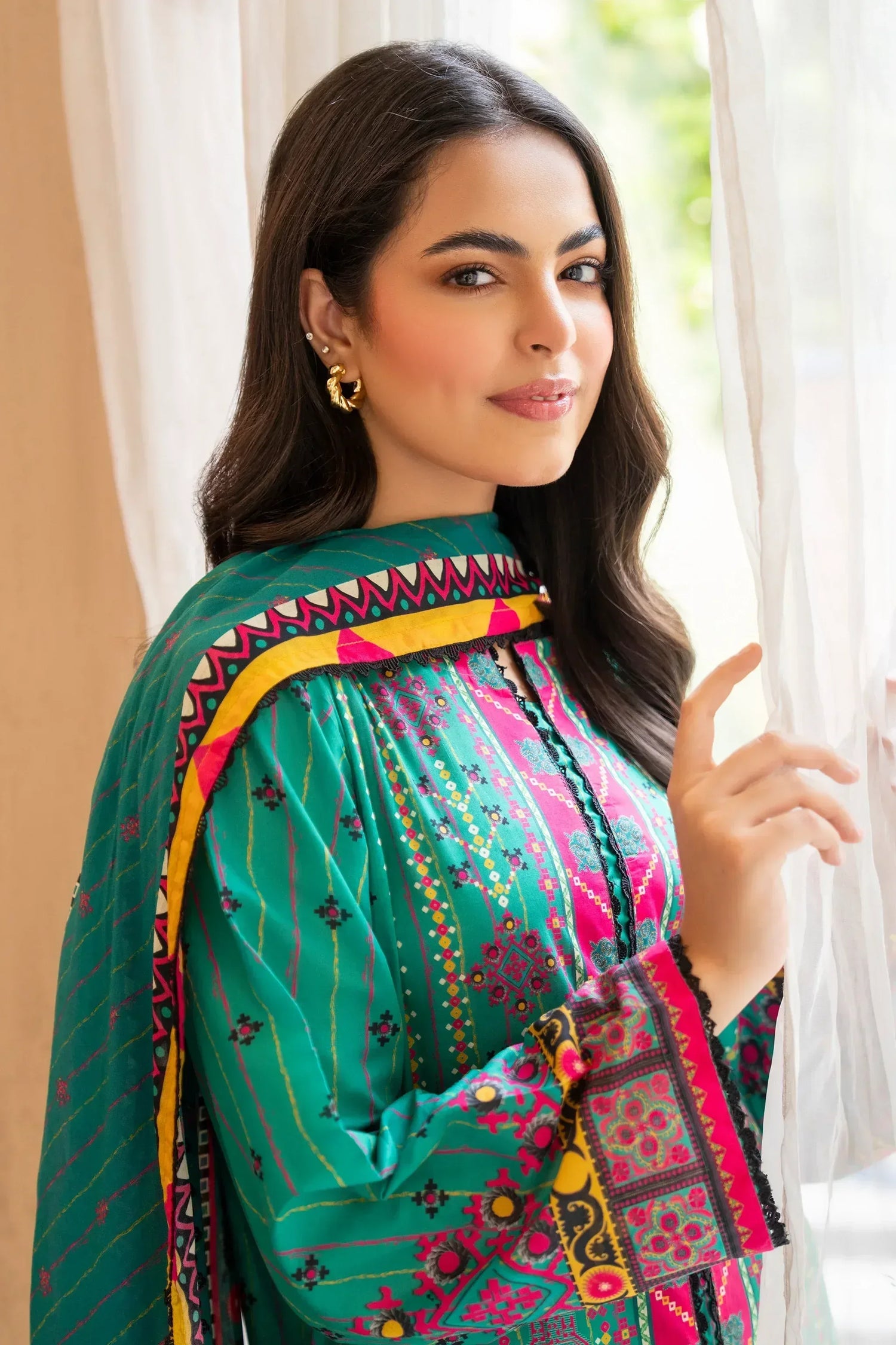 3 Piece Unstitched Sea Green Premium Printed Lawn Suit - Jacquard Clothing Summer 2026