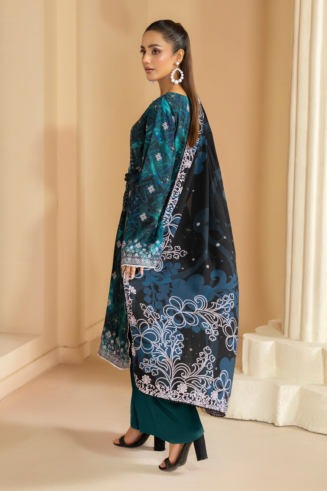 3 Piece Unstitched Sea Green Printed Linen - W25CF1V1-S1 - JACQUARD CLOTHING