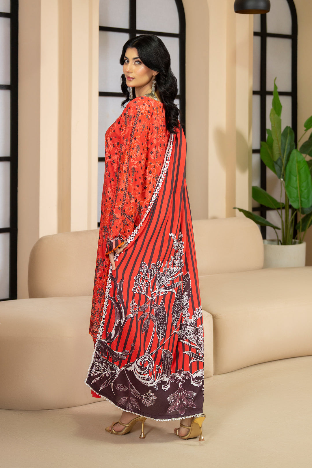 3 Piece Unstitched Sunset Orange Premium Linen