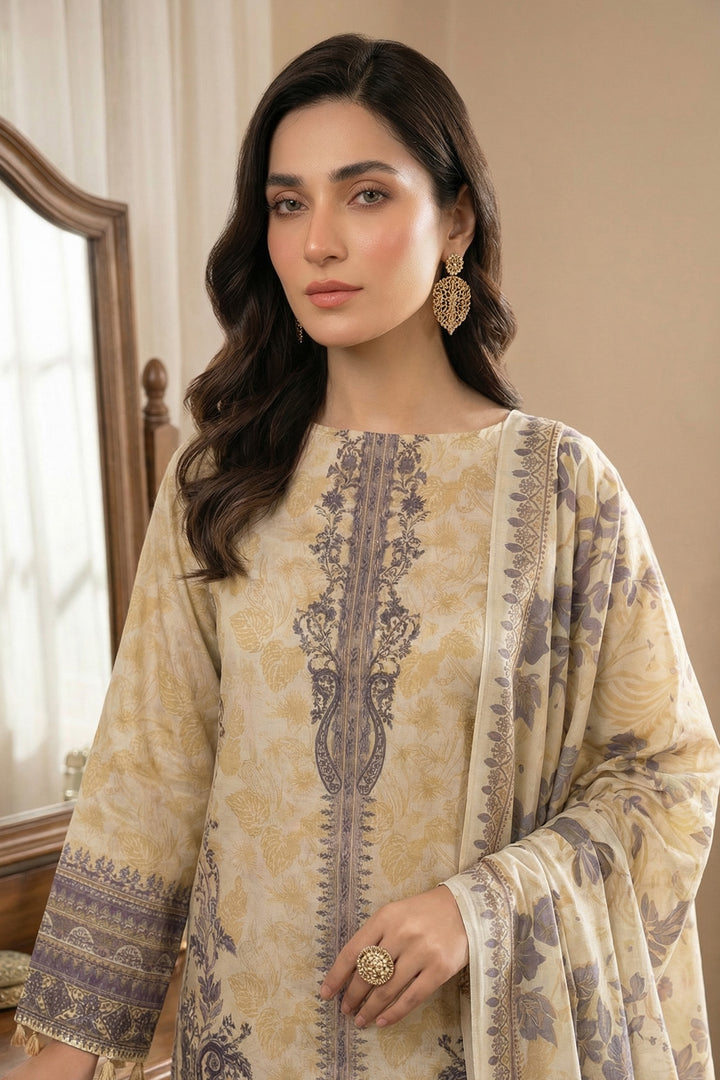 3 Piece Unstitched Tan Premium Printed Lawn Suit - Jacquard Soha Afreen Summer 2026 Collection