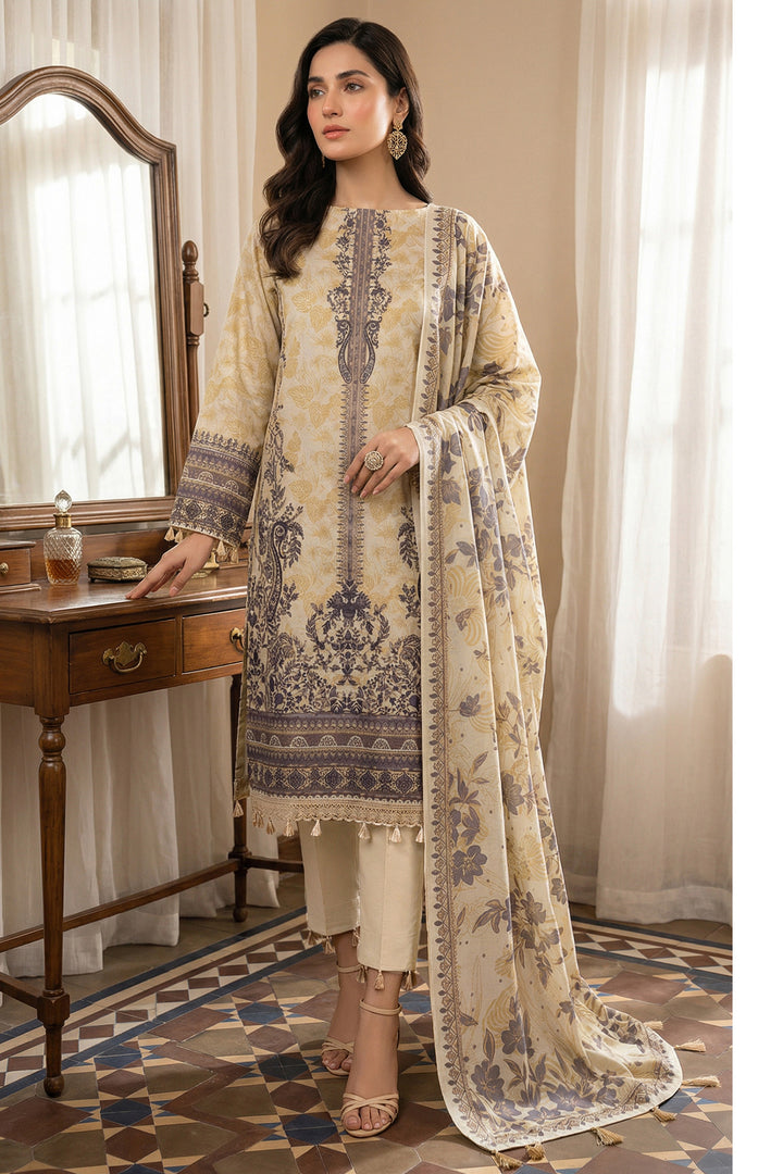 3 Piece Unstitched Tan Premium Printed Lawn Suit - Jacquard Soha Afreen Summer 2026 Collection