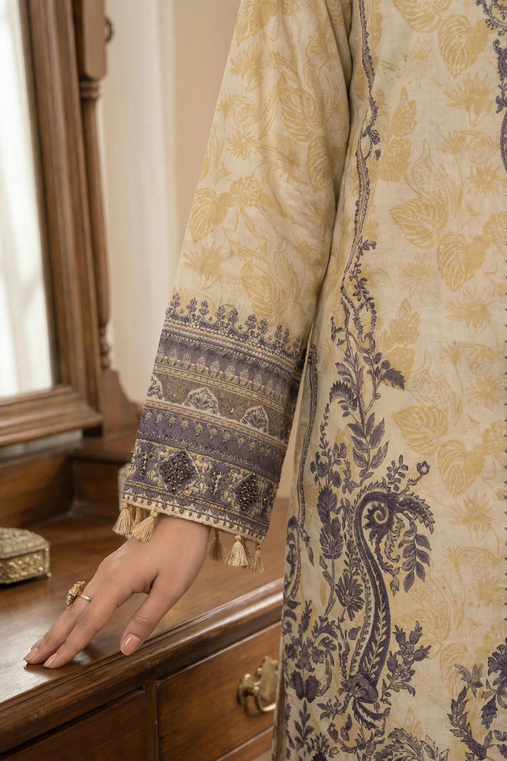 3 Piece Unstitched Tan Premium Printed Lawn Suit - Jacquard Soha Afreen Summer 2026 Collection