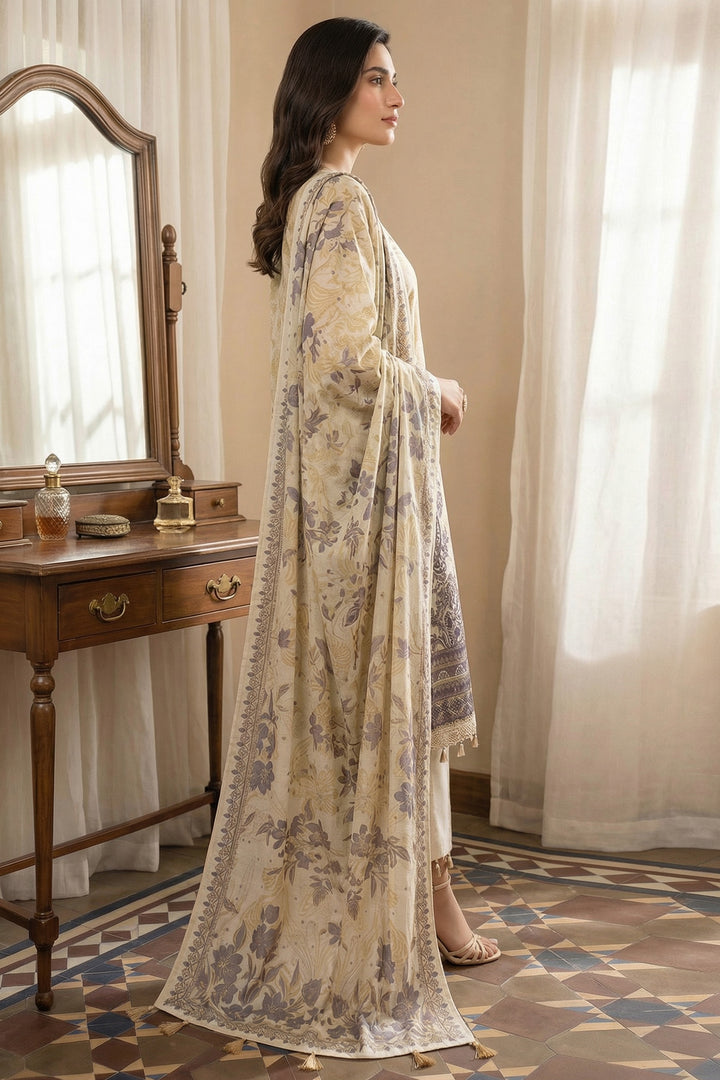 3 Piece Unstitched Tan Premium Printed Lawn Suit - Jacquard Soha Afreen Summer 2026 Collection