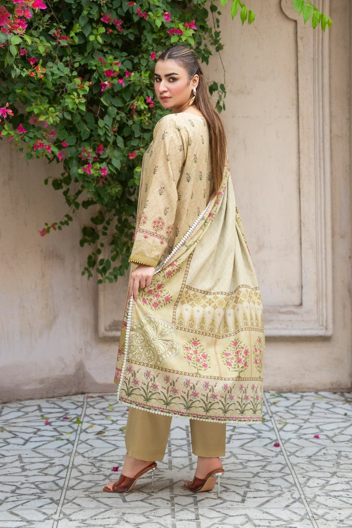 3 Piece Unstitched Tan Premium Printed Lawn Suit - Jacquard Summer 2026