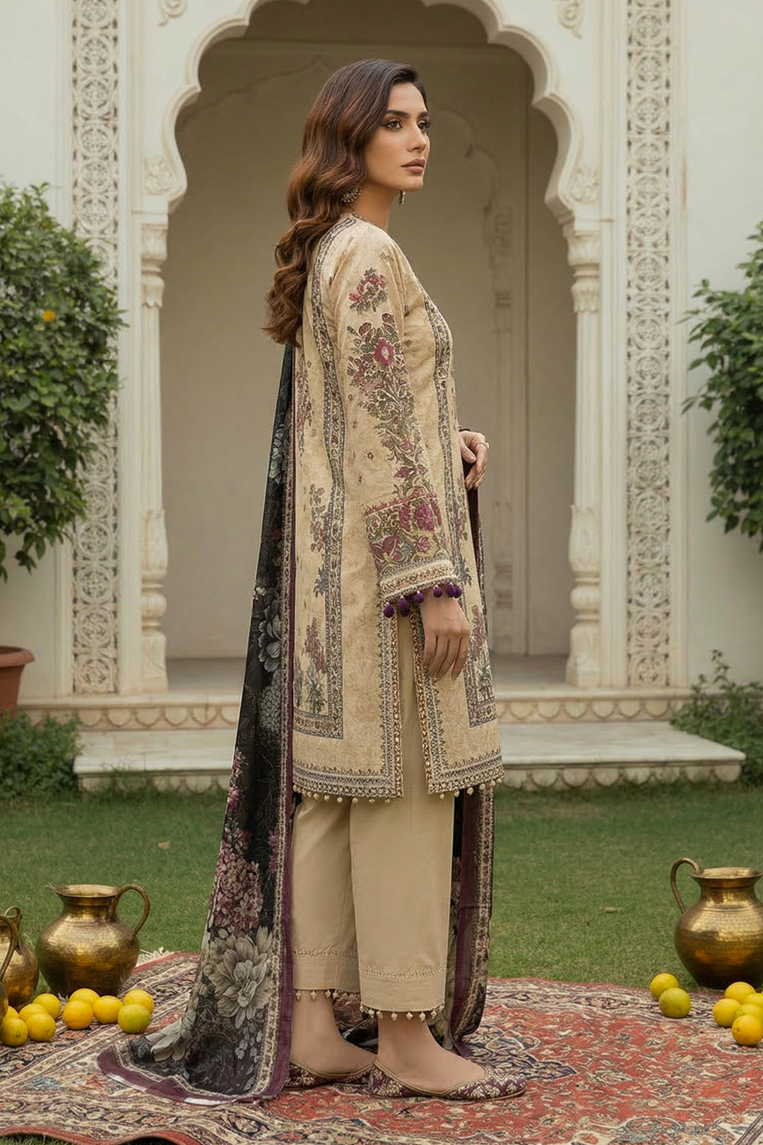 3 Piece Unstitched Tan Premium Printed Lawn Suit By Jacquard Clothing Summer 2026 Collection