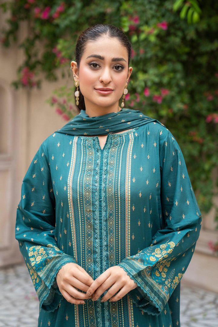 3 Piece Unstitched Teal Blue Premium Printed Lawn Suit - Jacquard Summer 2026