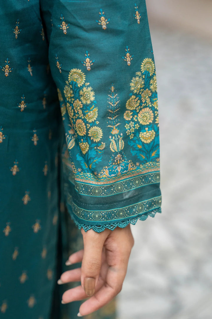 3 Piece Unstitched Teal Blue Premium Printed Lawn Suit - Jacquard Summer 2026