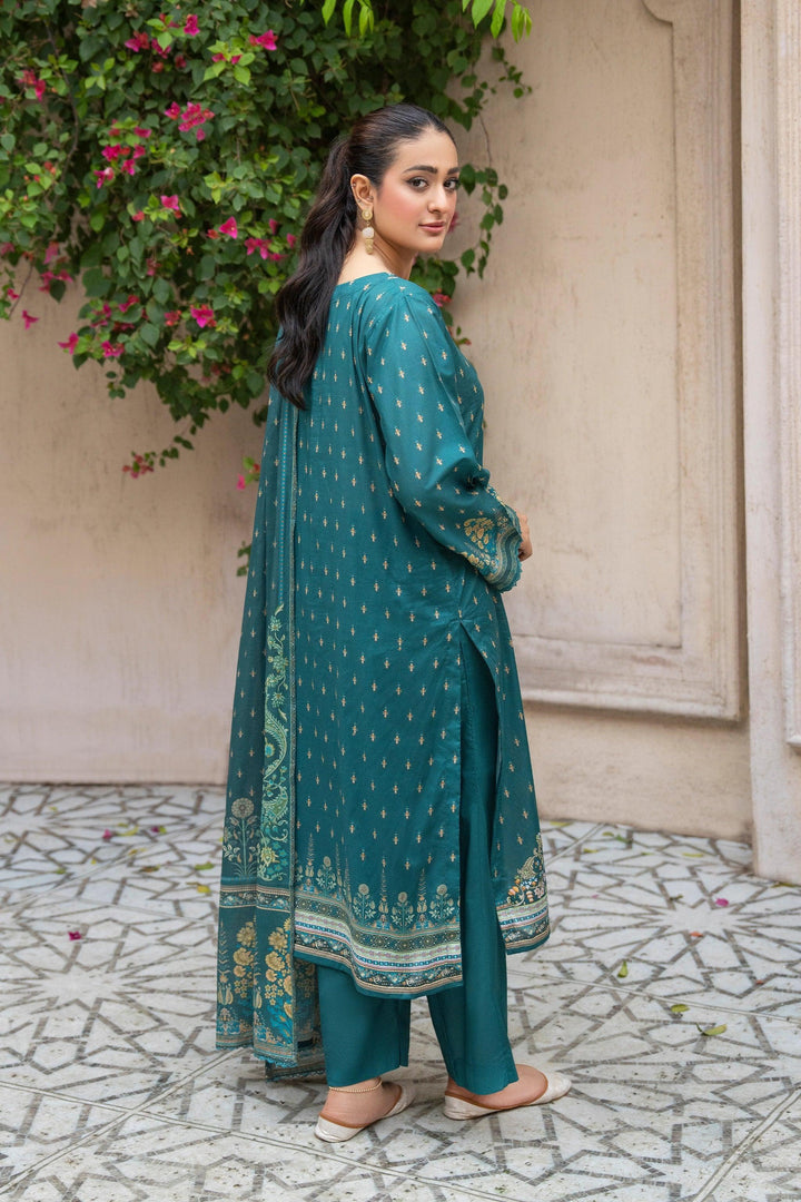 3 Piece Unstitched Teal Blue Premium Printed Lawn Suit - Jacquard Summer 2026