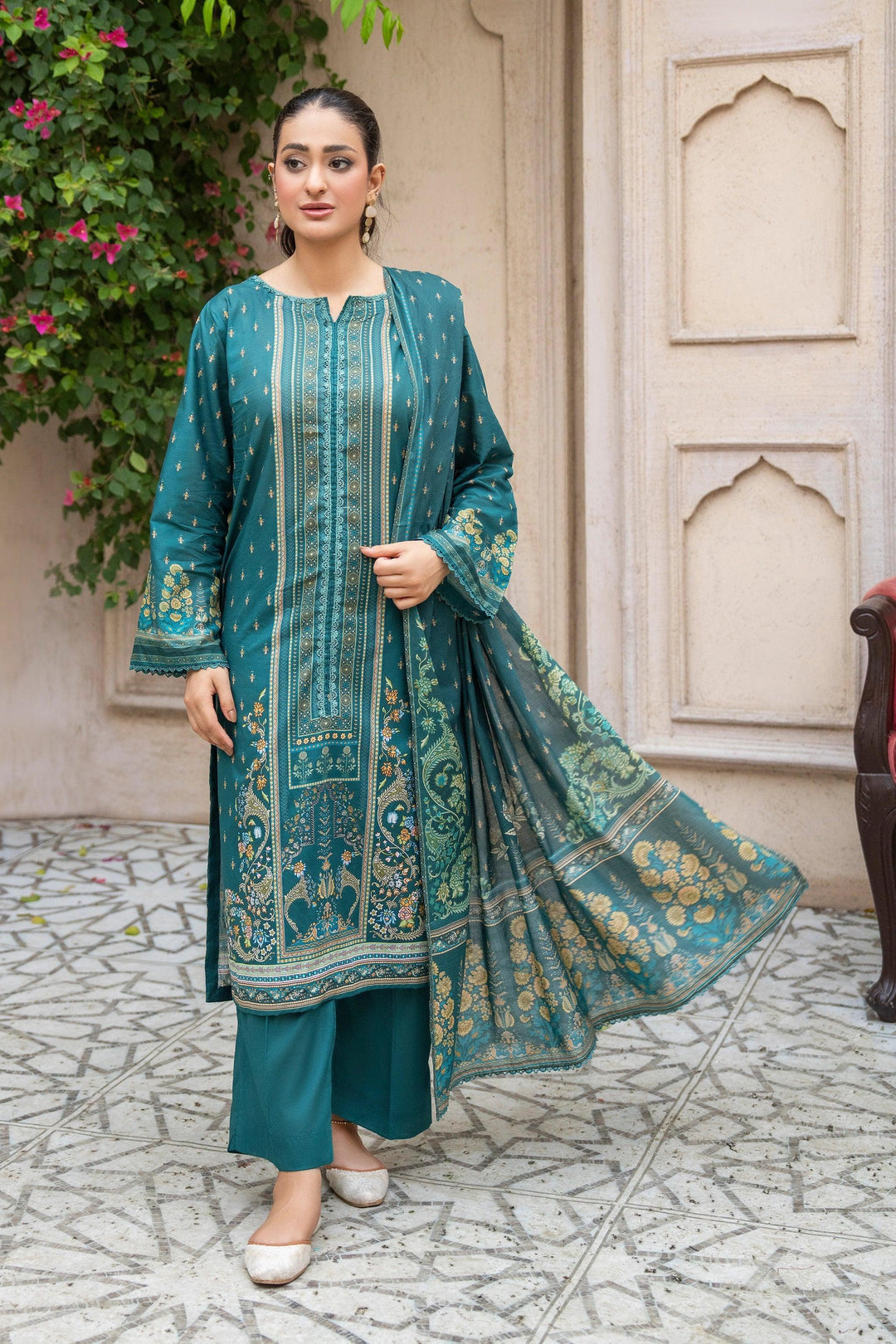 3 Piece Unstitched Teal Blue Premium Printed Lawn Suit - Jacquard Summer 2026
