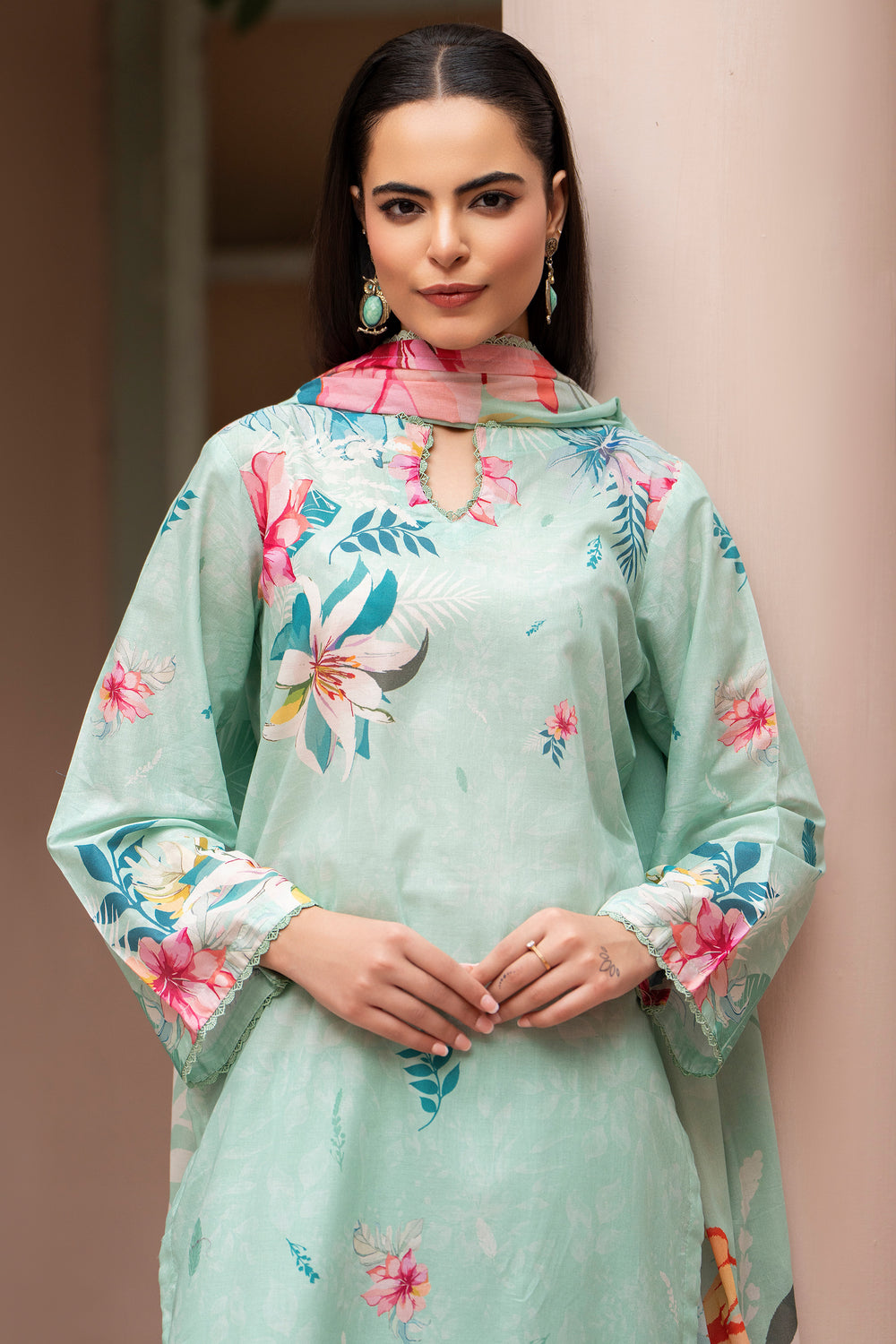 3 Piece Unstitched Teal Lawn - SU25V22-S6 - JAQUARD CLOTHING