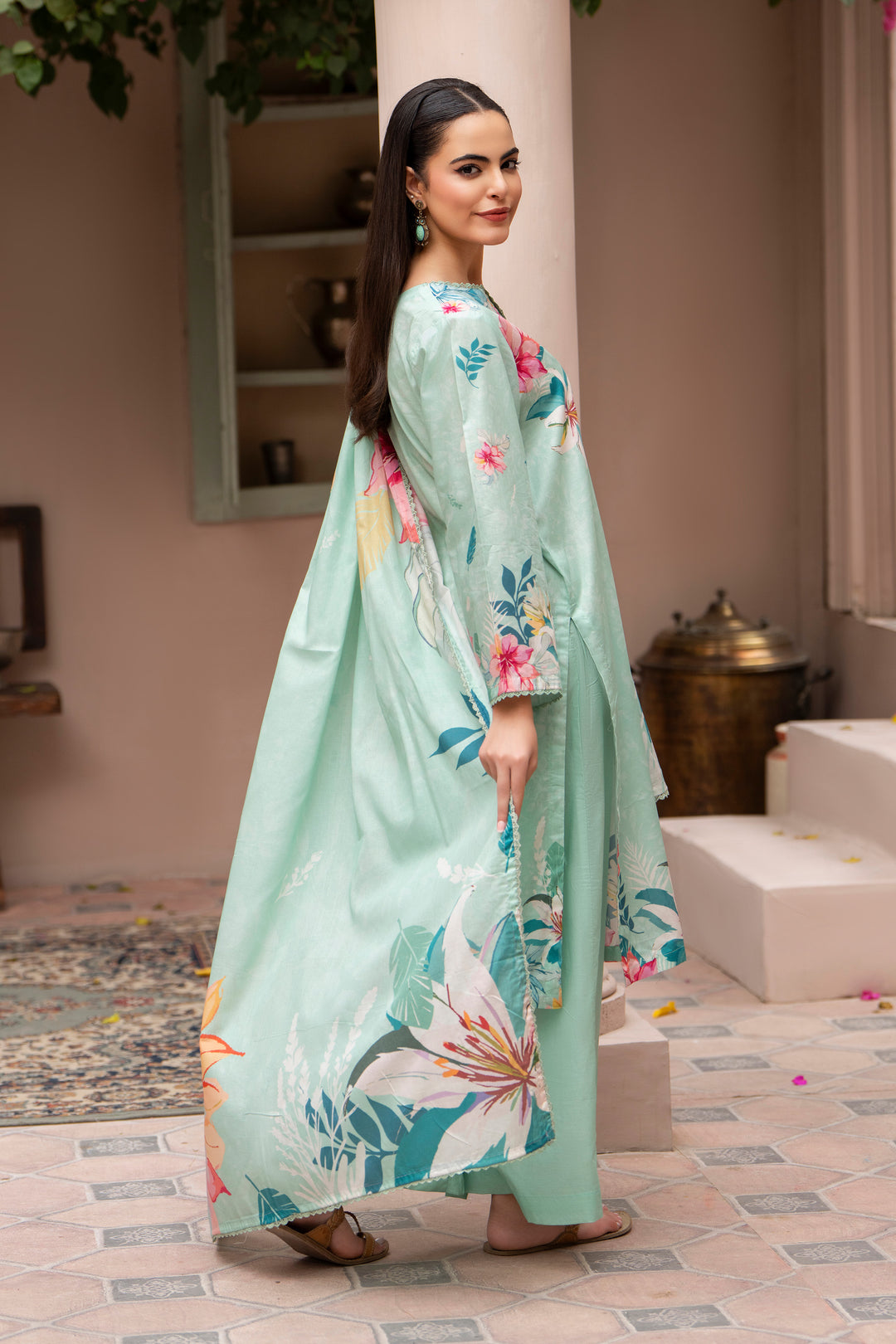 3 Piece Unstitched Teal Lawn - SU25V22-S6 - JAQUARD CLOTHING