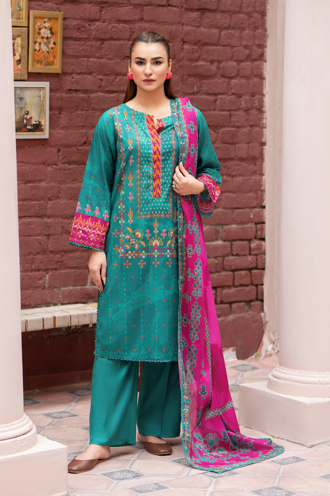 3 Piece Unstitched Teal Lawn - SU25V26-S9 - JACQUARD CLOTHING