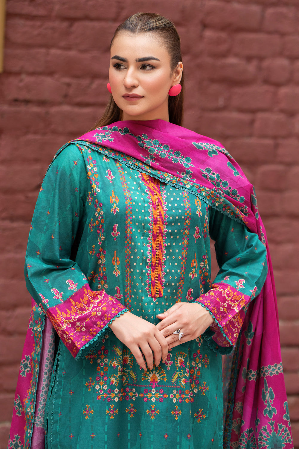 3 Piece Unstitched Teal Lawn - SU25V26-S9 - JACQUARD CLOTHING