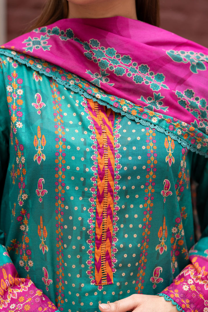 3 Piece Unstitched Teal Lawn - SU25V26-S9 - JACQUARD CLOTHING