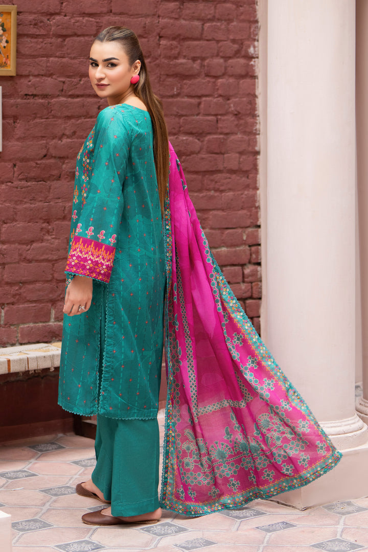 3 Piece Unstitched Teal Lawn - SU25V26-S9 - JACQUARD CLOTHING
